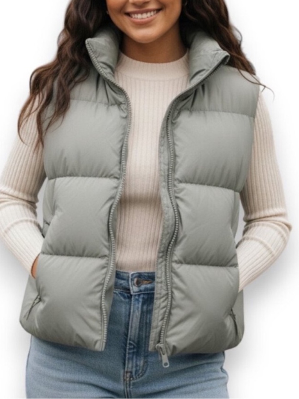 Aritzia Mega Puff Vest in Sage Green